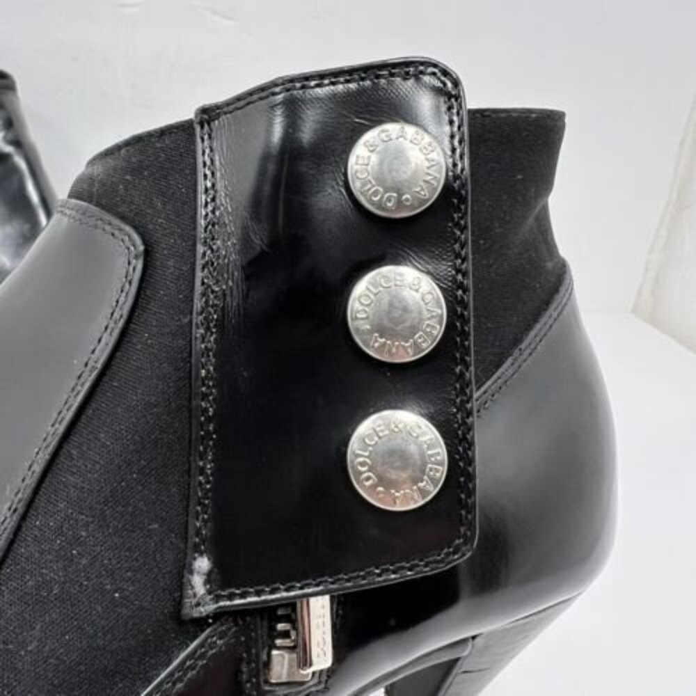 Dolce Gabbana Womens Patent Leather Heeled Ankle Booties Size 36.5 Black - Picture 3 of 10